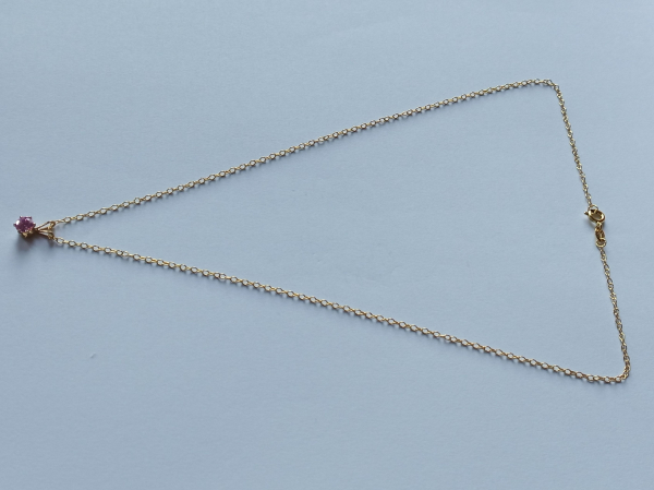 gold plated silver chain with 5 mm pink zirconia pendant-anchor chain 45 cm----